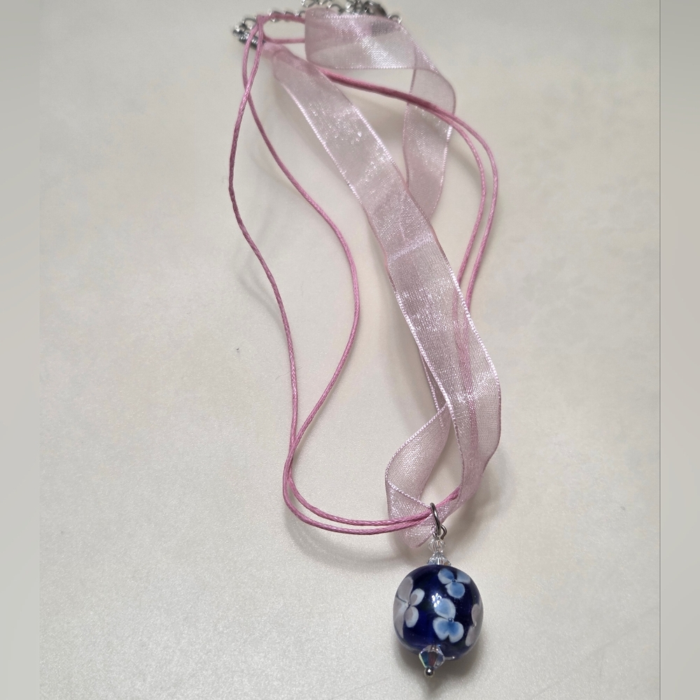 Handmade Floral Glass Bead Necklace